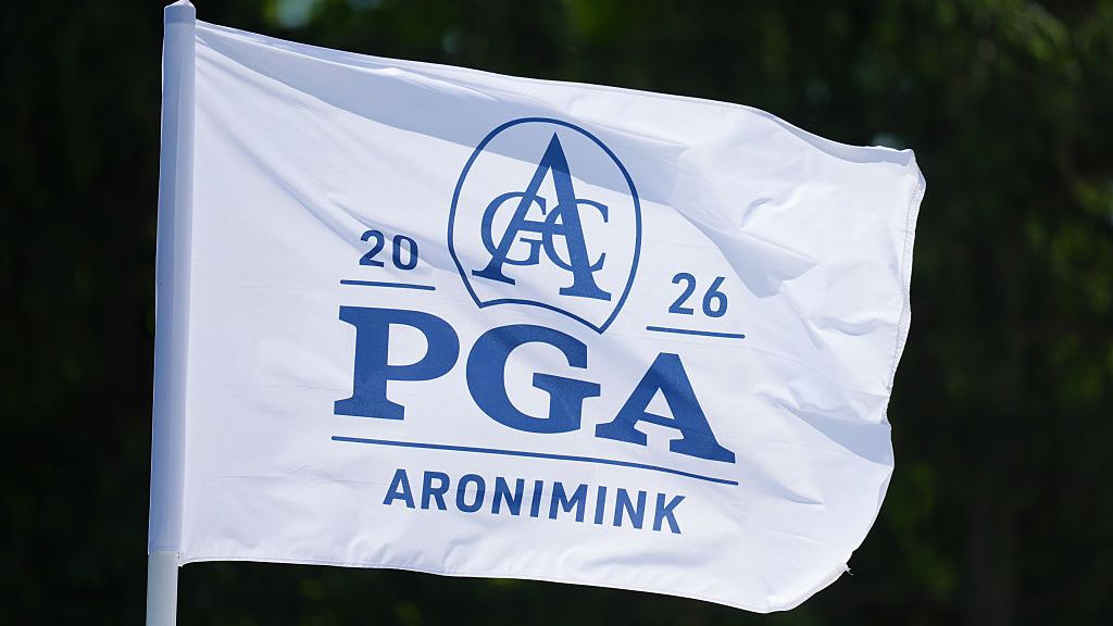 NEWTON SQUARE, PENNSYLVANIA - MAY 12: PGA flag is seen prior to PGA Championship at Aronimink Golf Club on May 12, 2026 in Newtown Square, Pennsylvania.