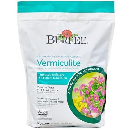 Burpee Organic Horticultural Add to Potting Soil | Ideal for Seed Starting, Water Retention and Plant Propagation | 100% Natural | 8 Quart, 1-Pack, Vermiculite (8qt)