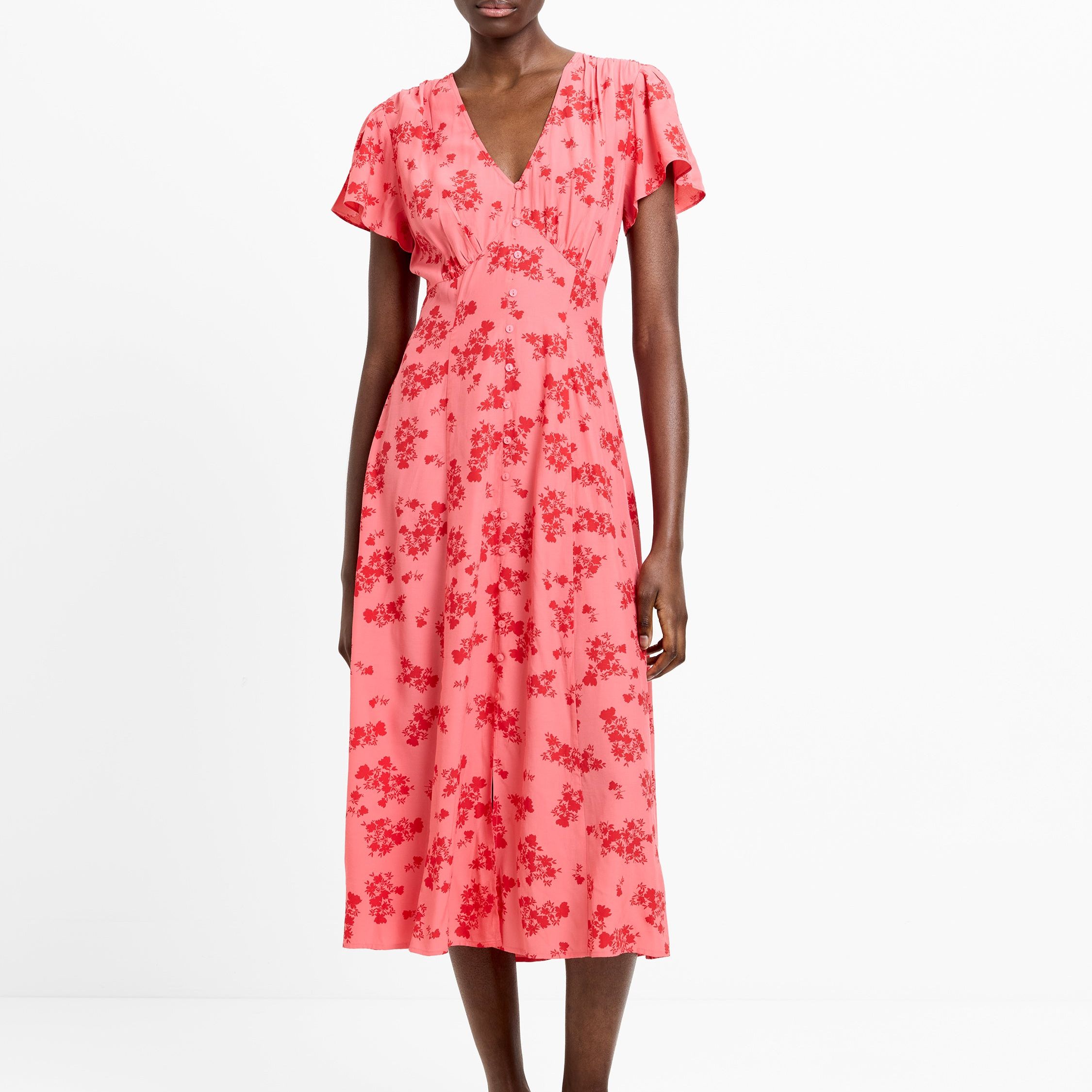 Raquel Eco Flutter Sleeve V-Neck Midi Dress