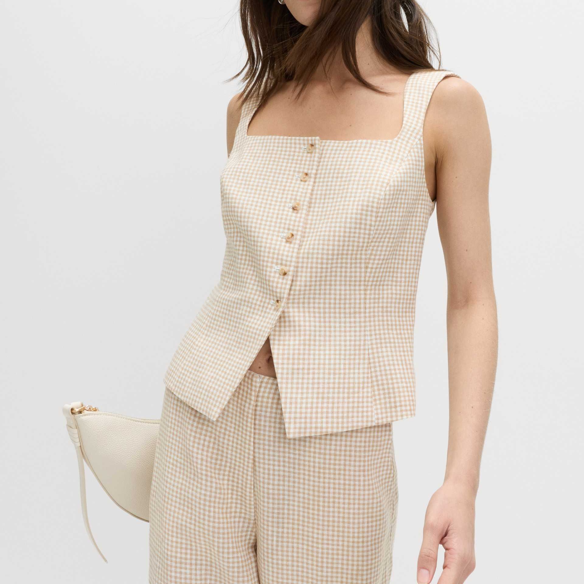 Pure Linen Gingham Waistcoat