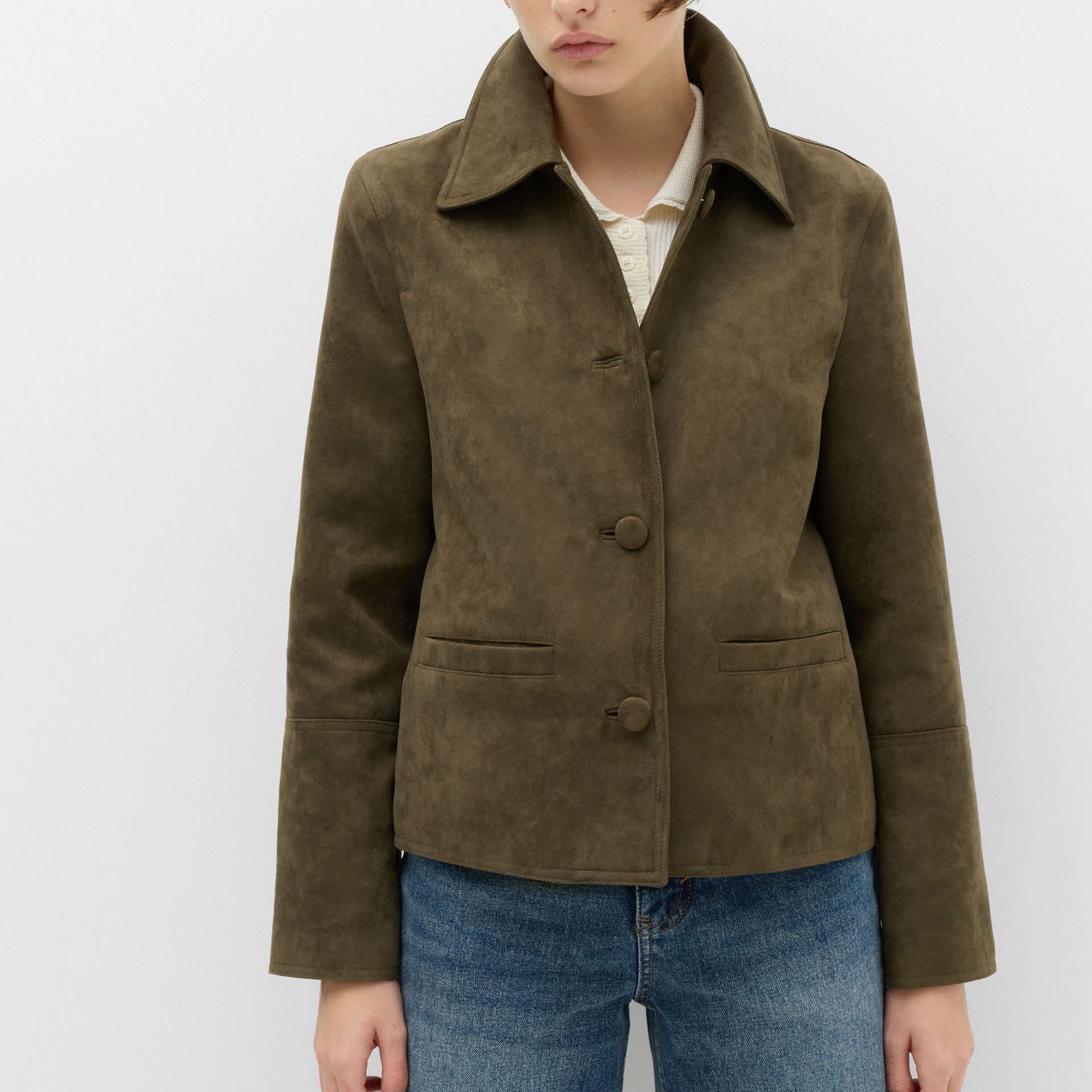 Suedette Button Through Short Jacket