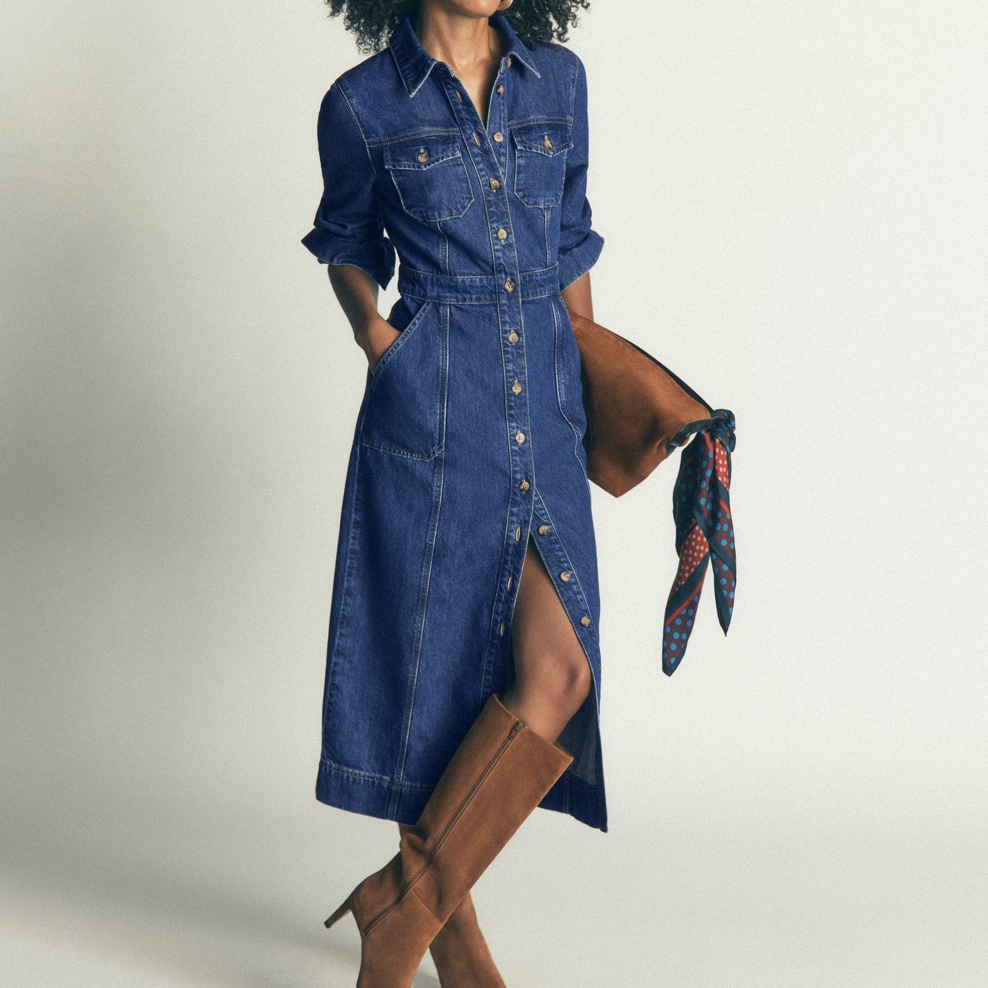 Fleur Denim Midi Dress-Mid Vintage Denim