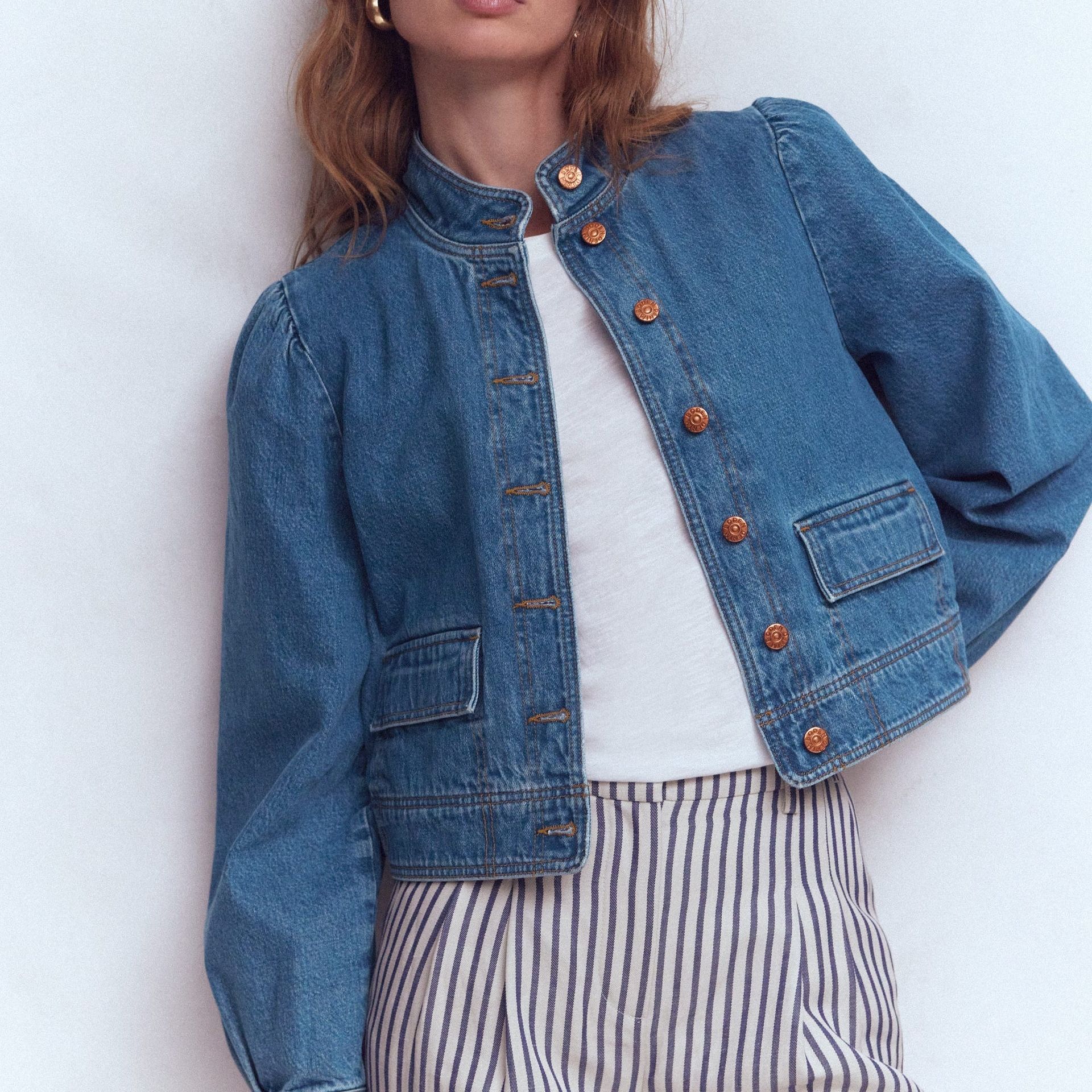 Topstitch Denim Jacket-Mid Wash, Denim