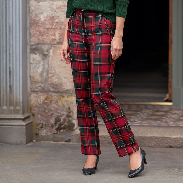 Ladies Classic Plaid Trousers Muted Red