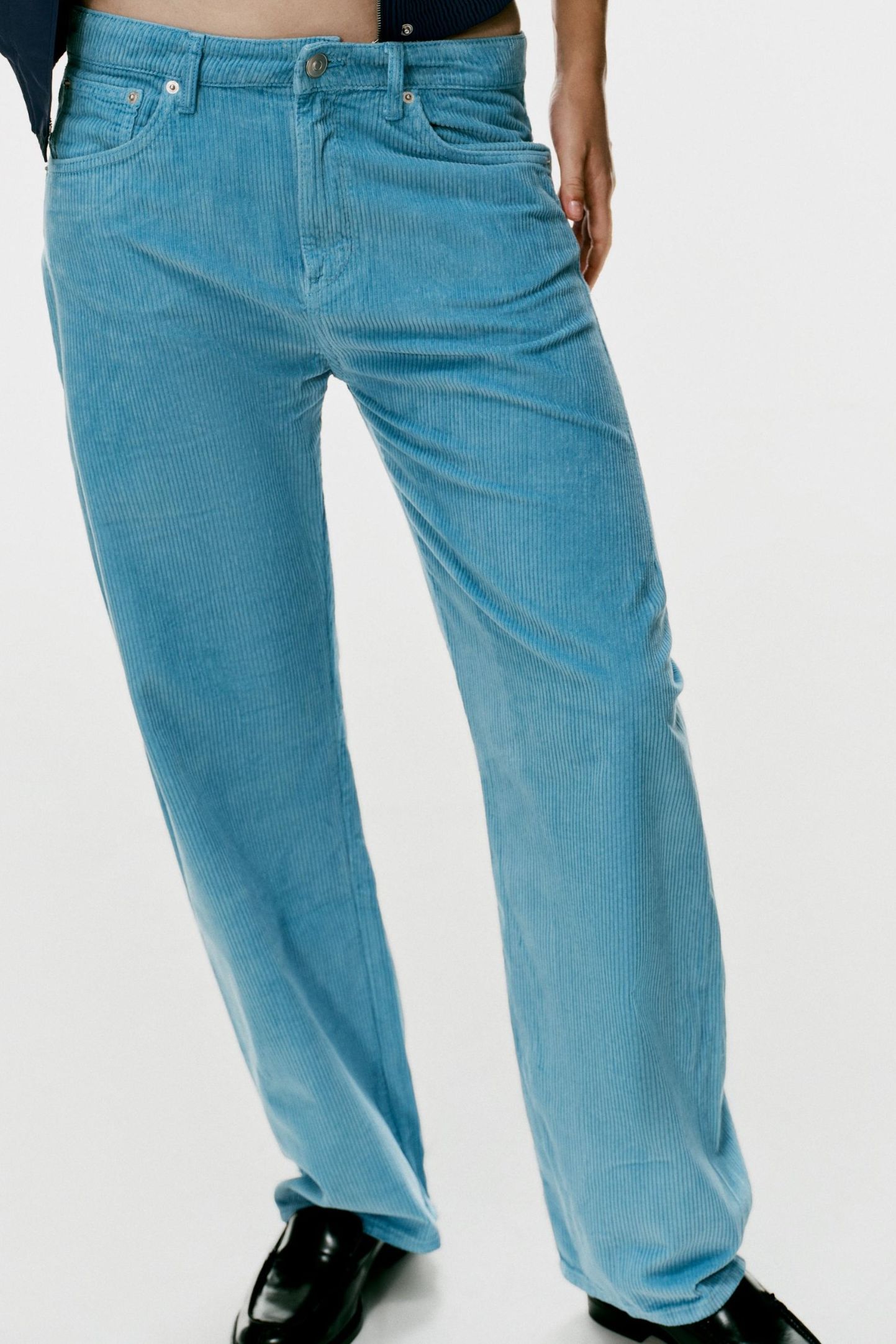 Corduroy Boyfriend Trousers - Light Blue - 4