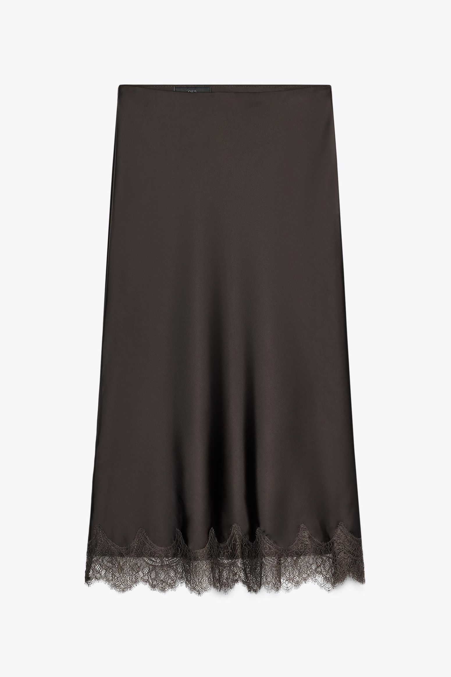 Satin Effect Lace Midi Skirt