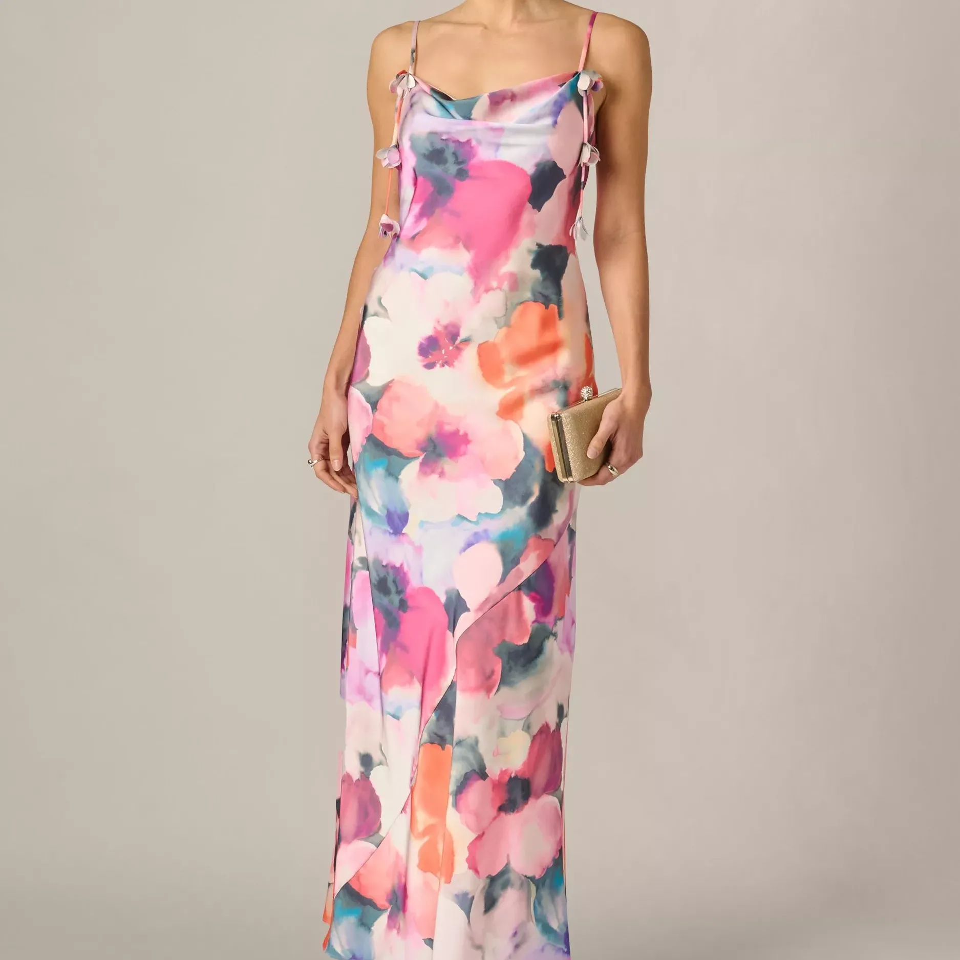 Adrianna by Adrianna Papell Watercolour Sateen Maxi Dress, Pink/orange Multi