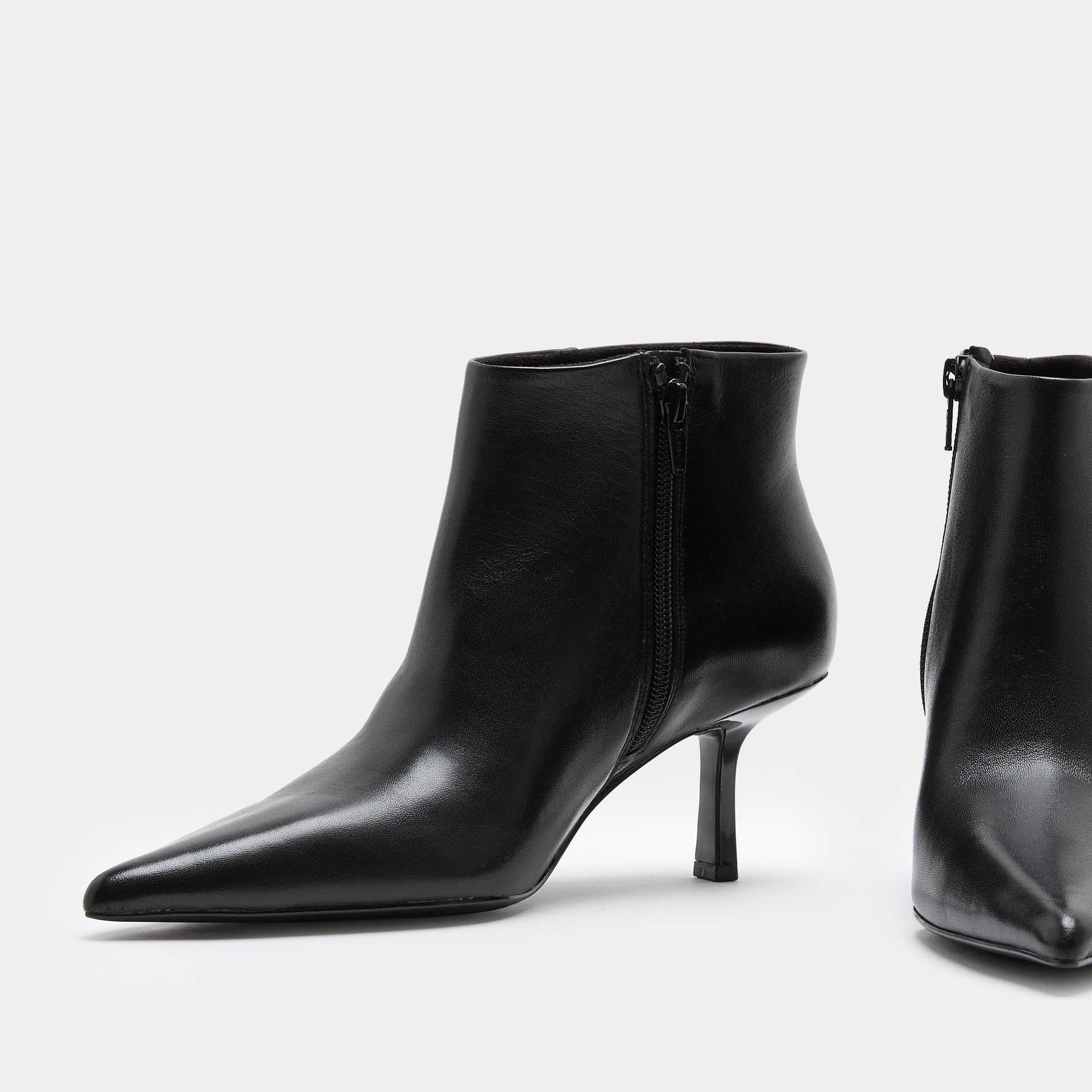 Leather Stiletto Heel Pointed Ankle Boots