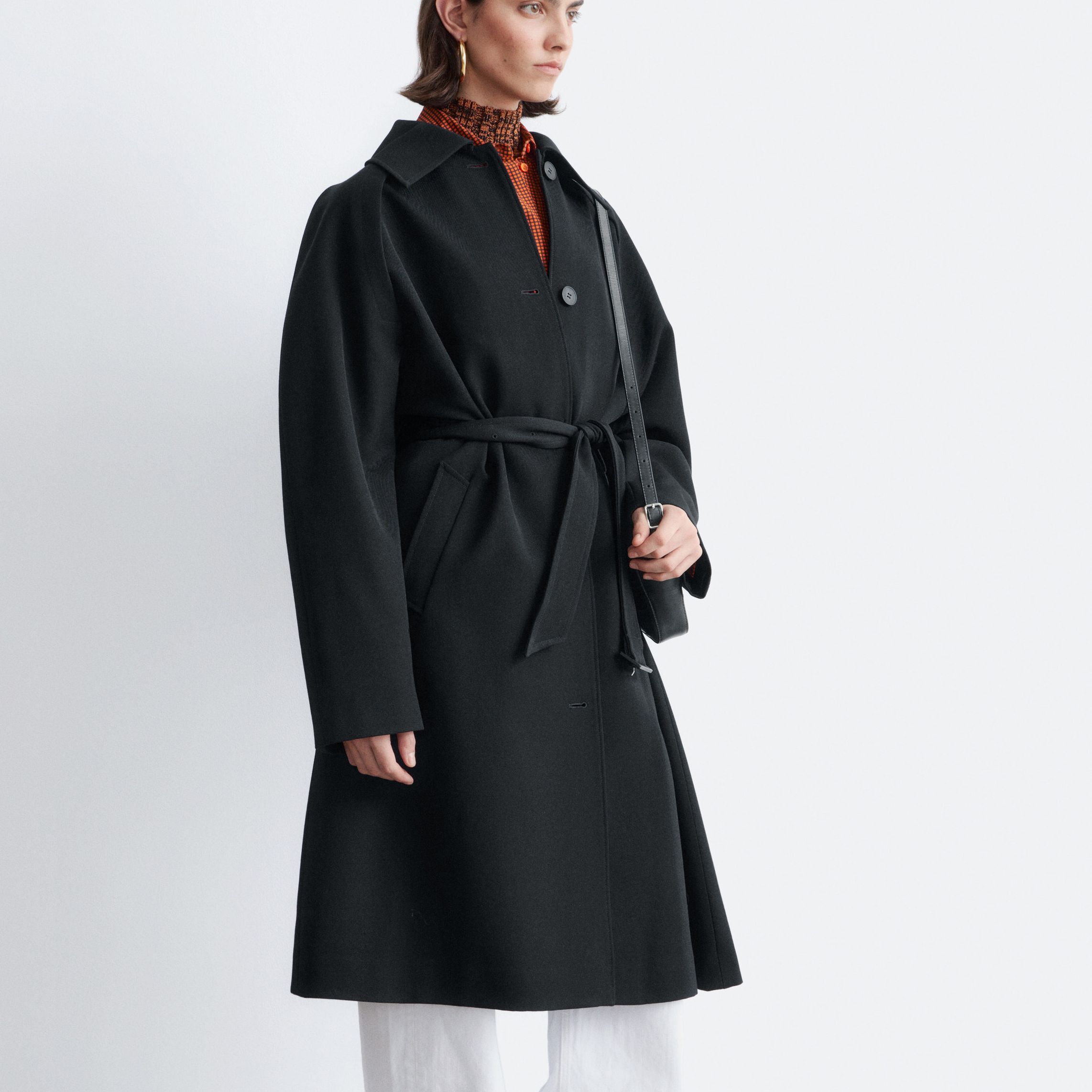 Tie-Belt Wool Trench Coat