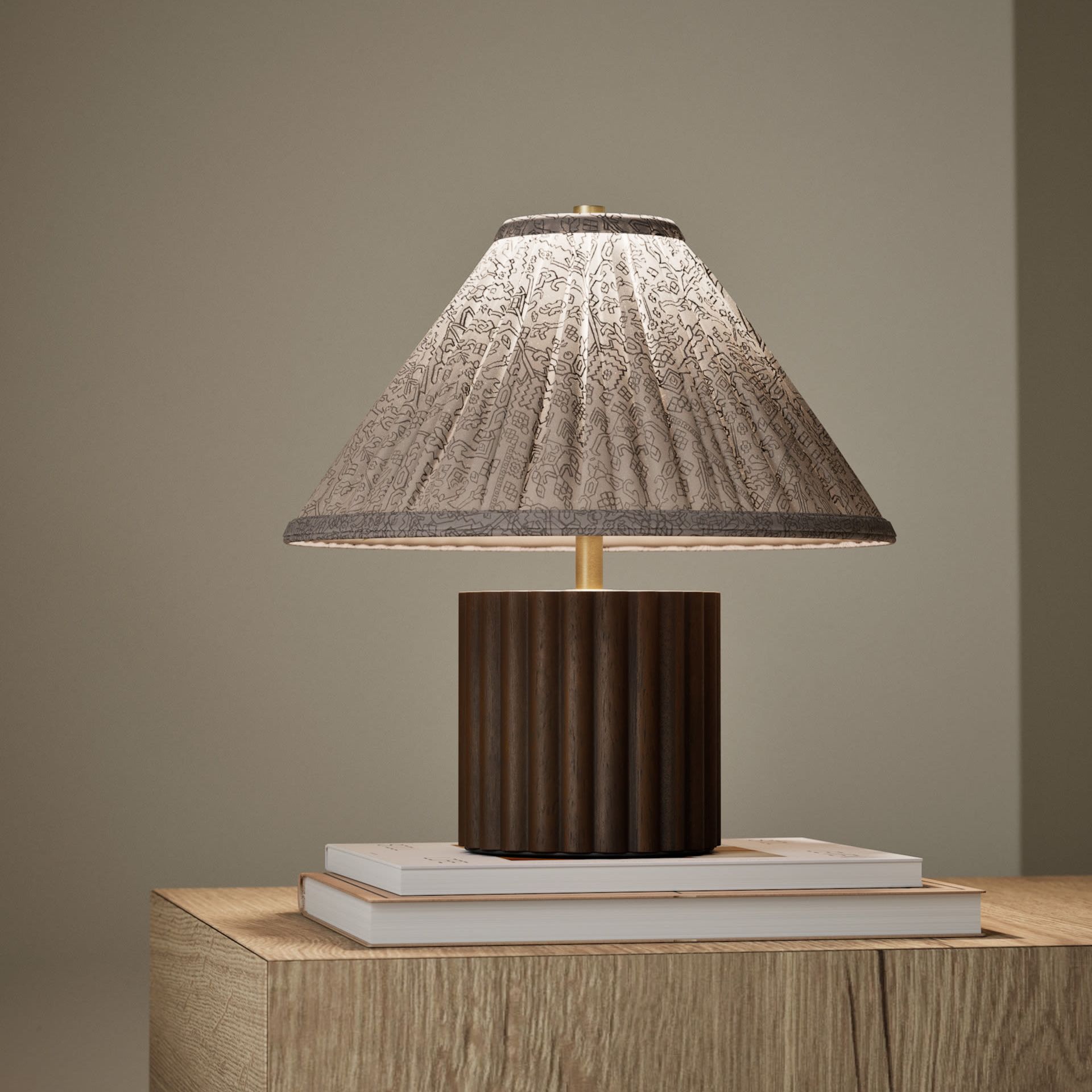 Wood Ribbed Round Table Lamp