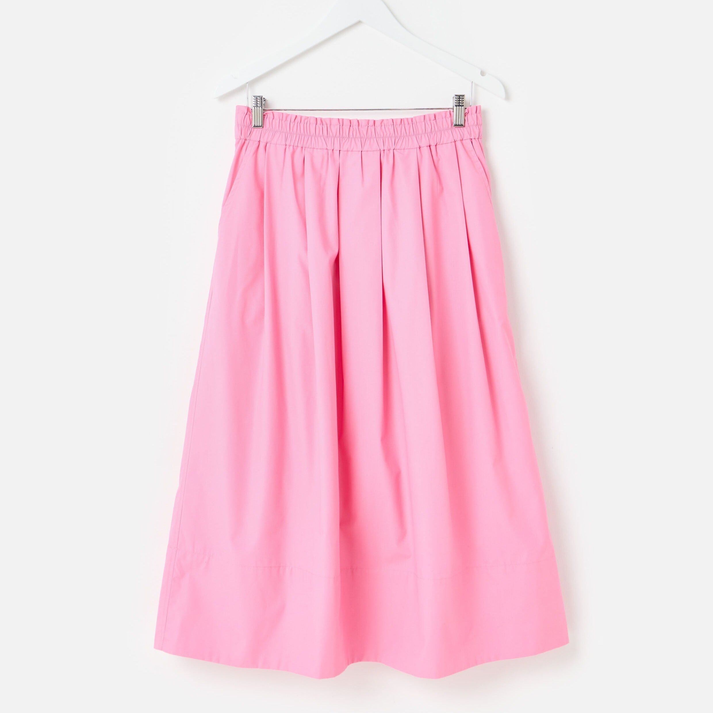 Pink Poplin Elasticated Waist Midi Skirt | Oliver Bonas