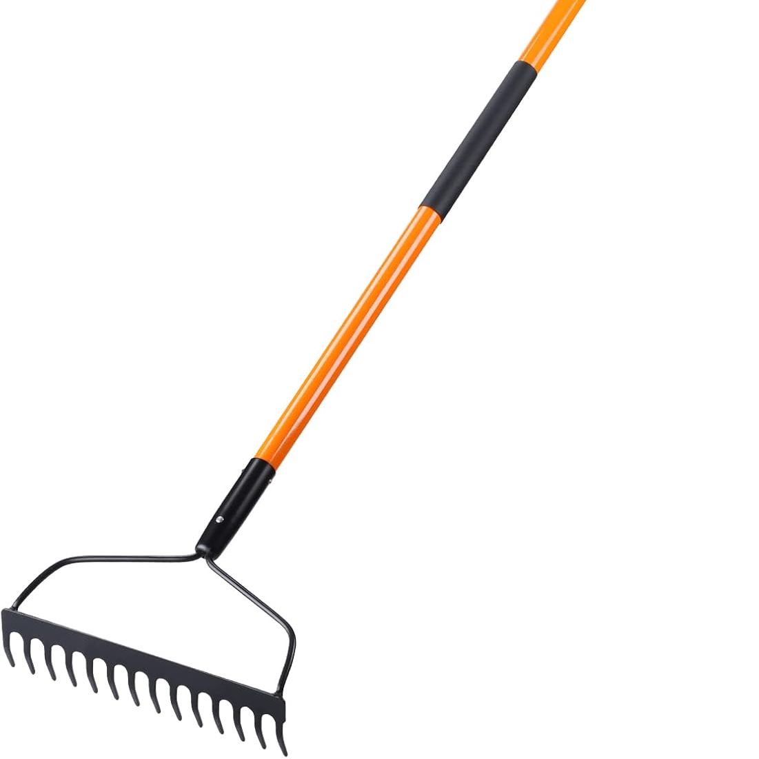 Vnimti Garden Rake for Gardening, Heavy Duty Garden Rake for Lawns, 14 Tines Bow Rake With Fiberglass Handle, 58 Inches