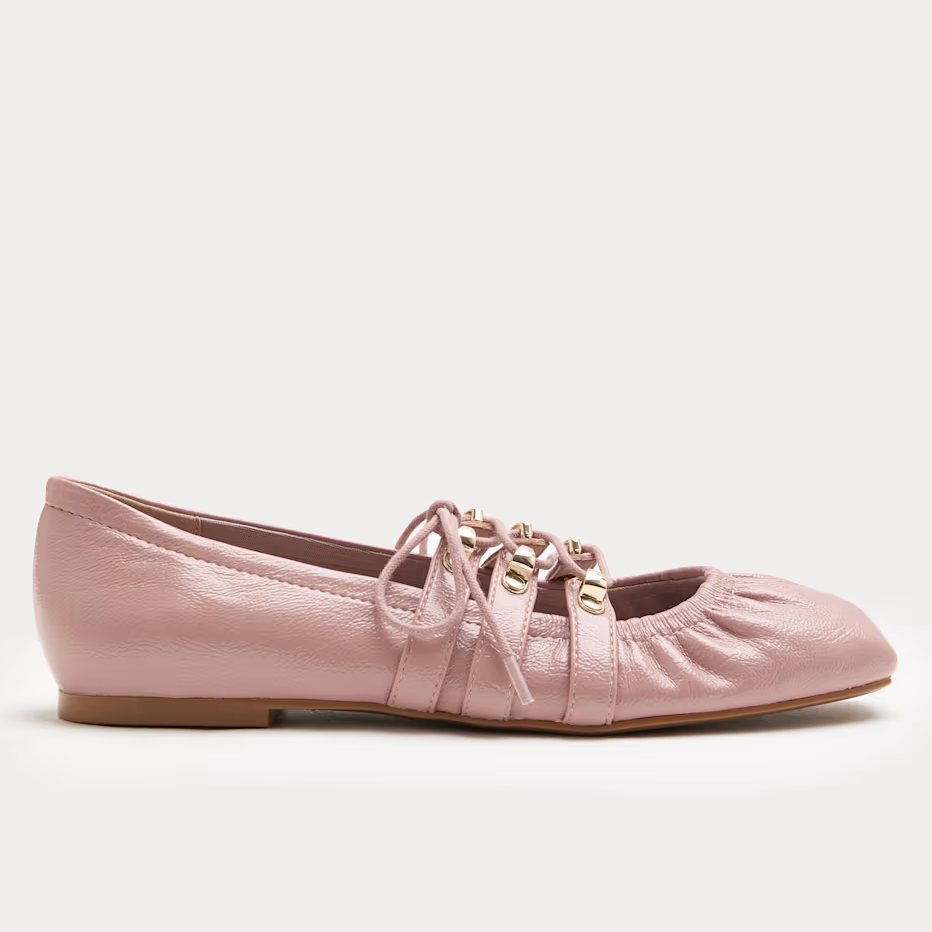 M&amp;amp;S, Lace Up Pink Ballet Pumps