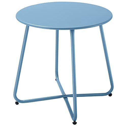 Meluvici Patio Outdoor Side Table Waterproof Round Metal Steel Small Side Table Weather Resistant Portable Outdoor and Indoor End Table for Garden Balcony Yard, Blue