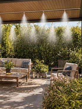 O'fresh 10m Terrace Misting System for Greenhouse Pergola Umbrella - High-Performance Outdoor Misting System With 7 Stainless Steel Nozzles - 10 Meters - Repels Mosquitoes and Flying Pests