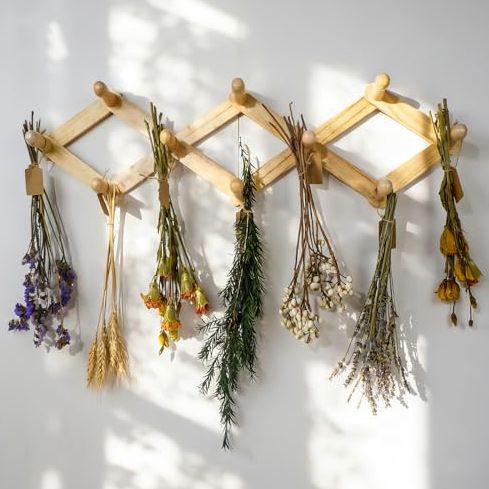 Tnstbiee Rustic Adjustable Hanging Herb Drying Rack-Holds 10 Bouquets, Space-Saving Herb Flower Dryer With Adhesive Wall Hooks for Herb Display Rack,kitchen Wall D&amp;eacute;cor-Unusual Gifts for Gardener Woman