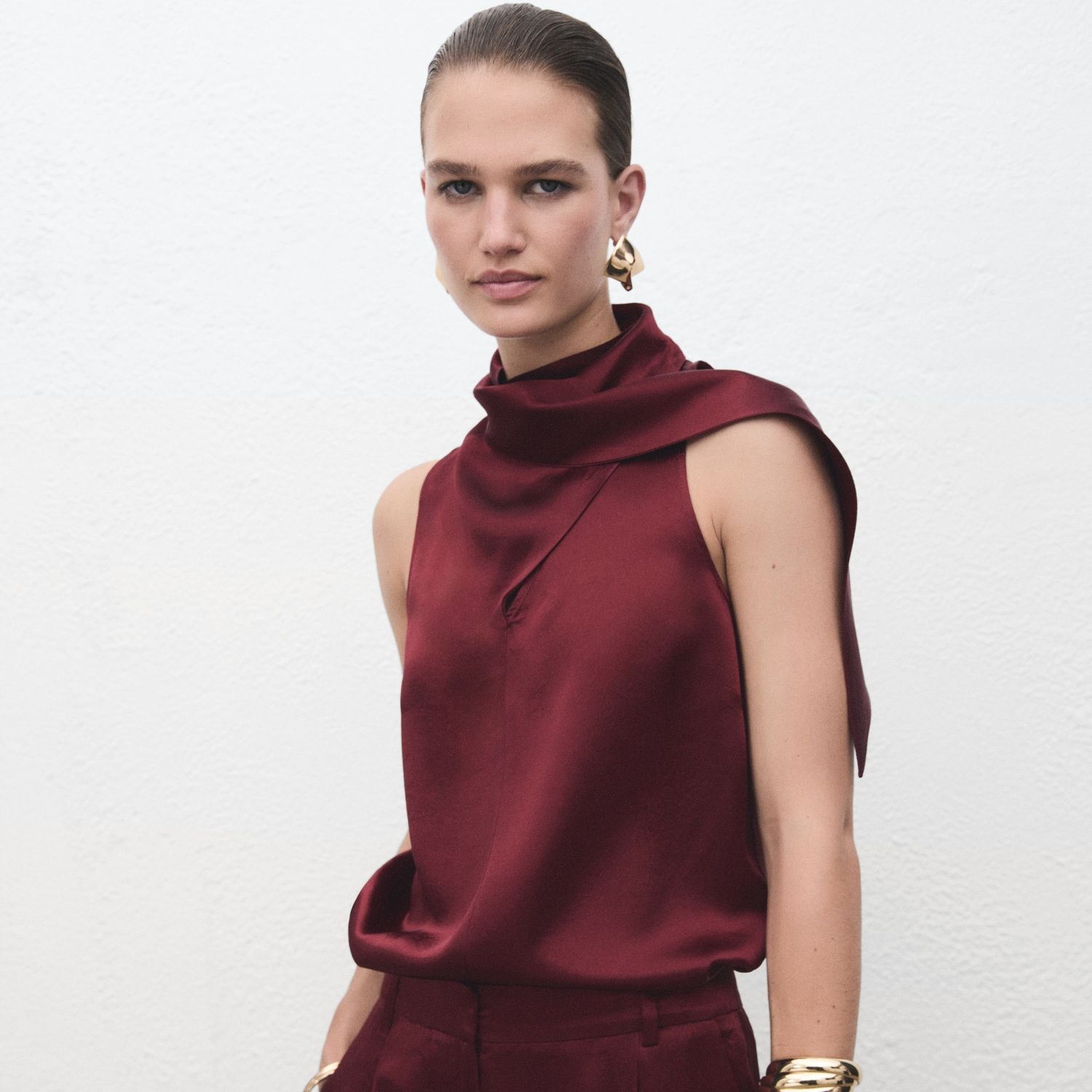 Satin Blouse With Foulard - Women | Mango United Kingdom