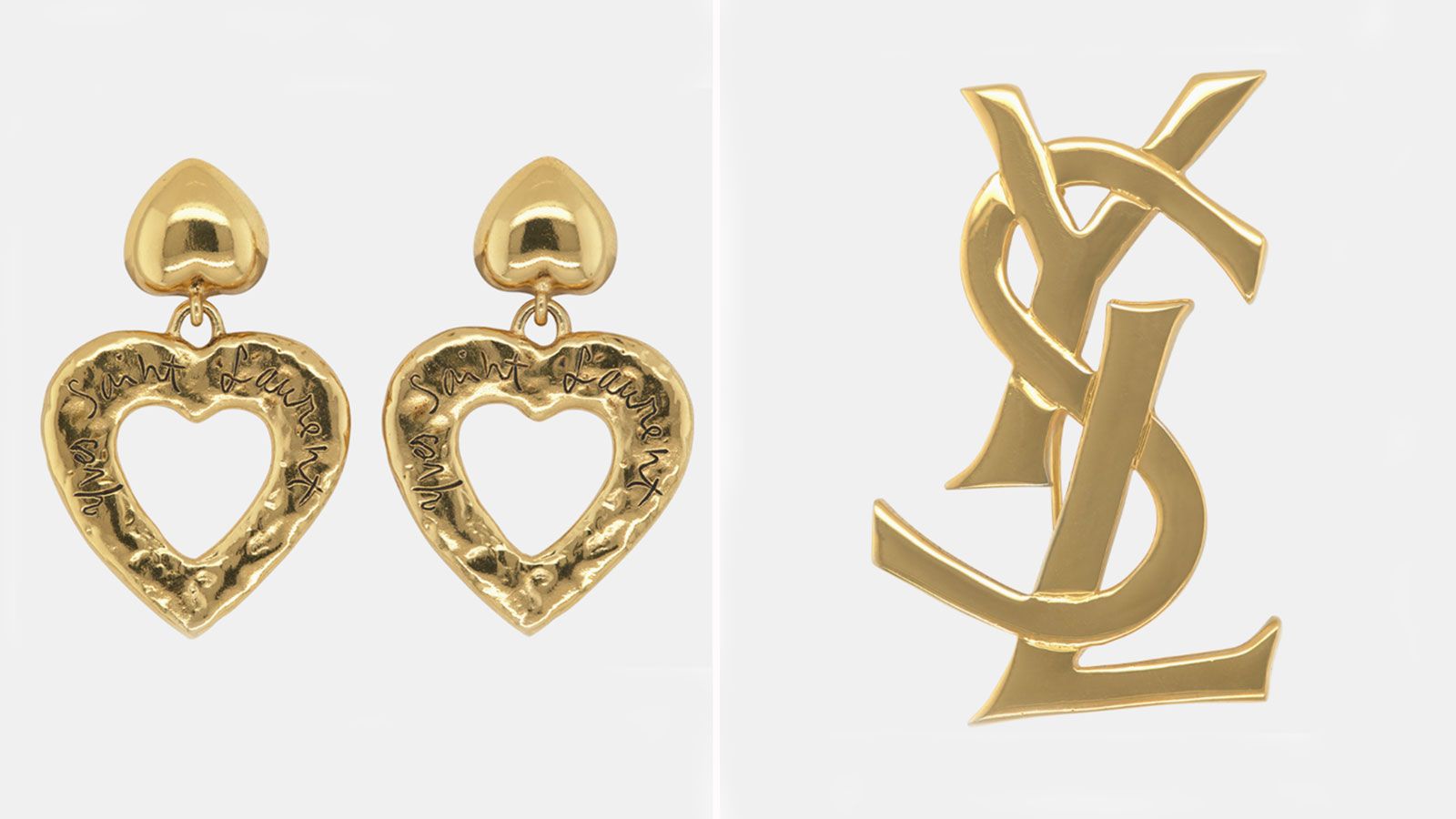 アクセサリー Vintage Yves Saint Laurent PlateNacklece YVES SAINT LAURENT Vintage YSL Logo Pin Brooch Set 2 pcs C.1970s