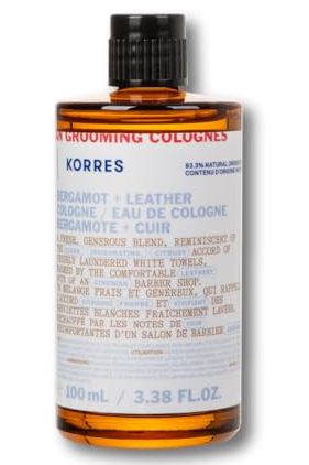 Korres Eau De Toilette, Bergamot &amp;amp; Leather Cologne, Men&amp;rsquo;s Fragrance Featuring Citrus, Orange Blossom, Patchouli, Rosemary, Vetiver, Oakmoss, Elegant Scent, Greek-Inspired Perfume, Spray, 3.38 Fl Oz