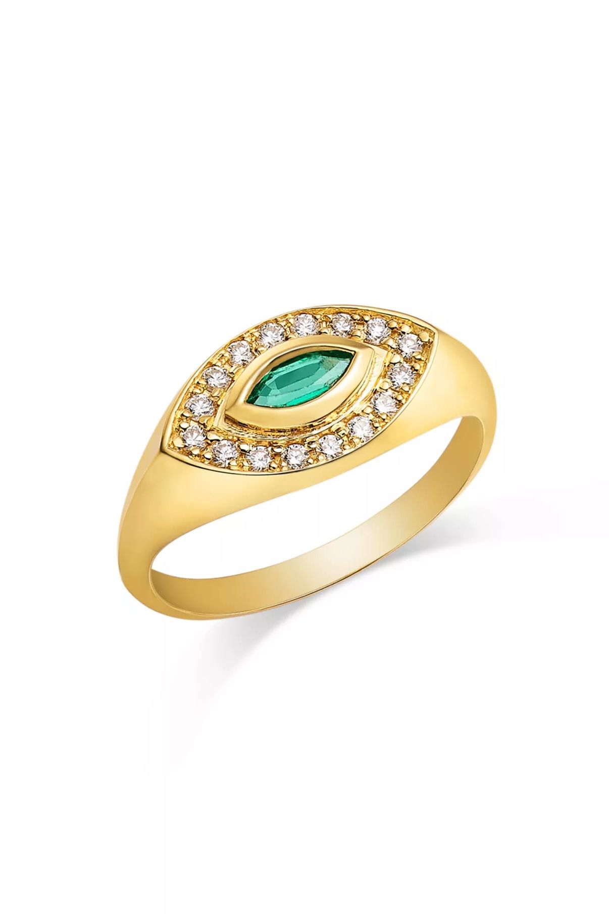 Z&amp;ouml;e Chicco 14K Yellow Gold Emerald Gemstones Emerald &amp;amp; Diamond Evil Eye Ring