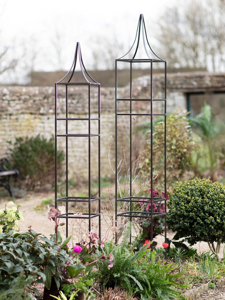 Charlbury Obelisk Plant Supports - Steel, Grey, Set of 2