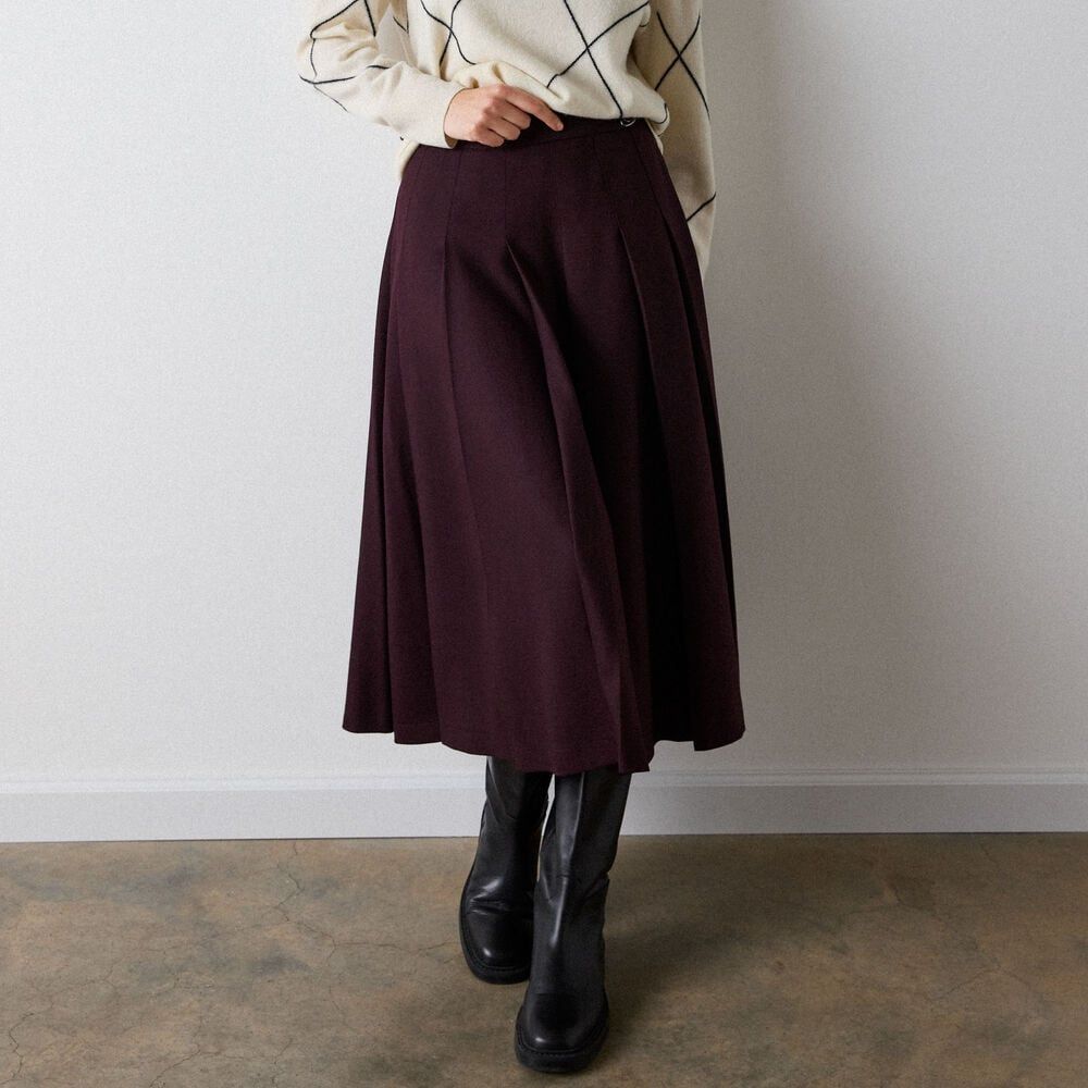Plum Wool Blend Pleated Kilt Skirt