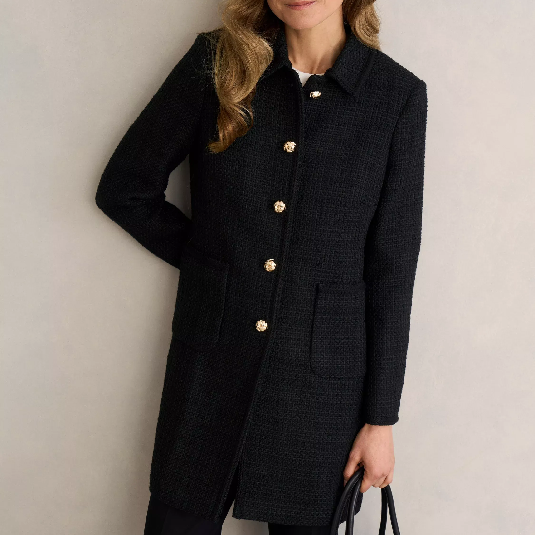 Hobbs Evangeline Single Breasted Coat, Black