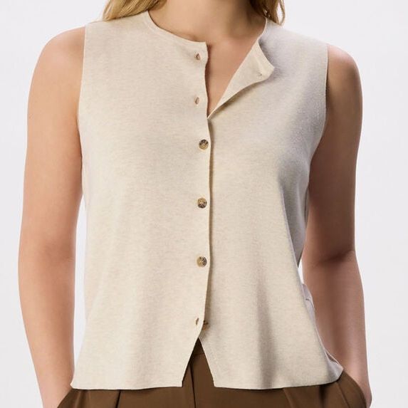 Oatmeal Lucy Button Front Knit Tank