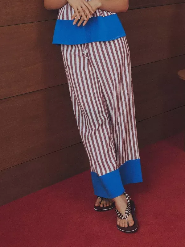 Women's Striped Drawstring Wide Leg Pants - Rosie Assoulin X Target Burgundy/blue Xs