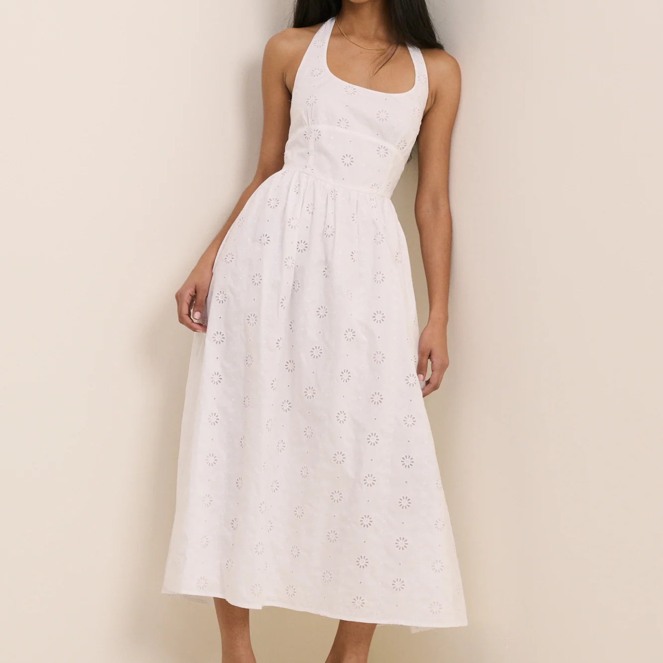 Nobody's Child, White Broderie Halterneck Midi Dress