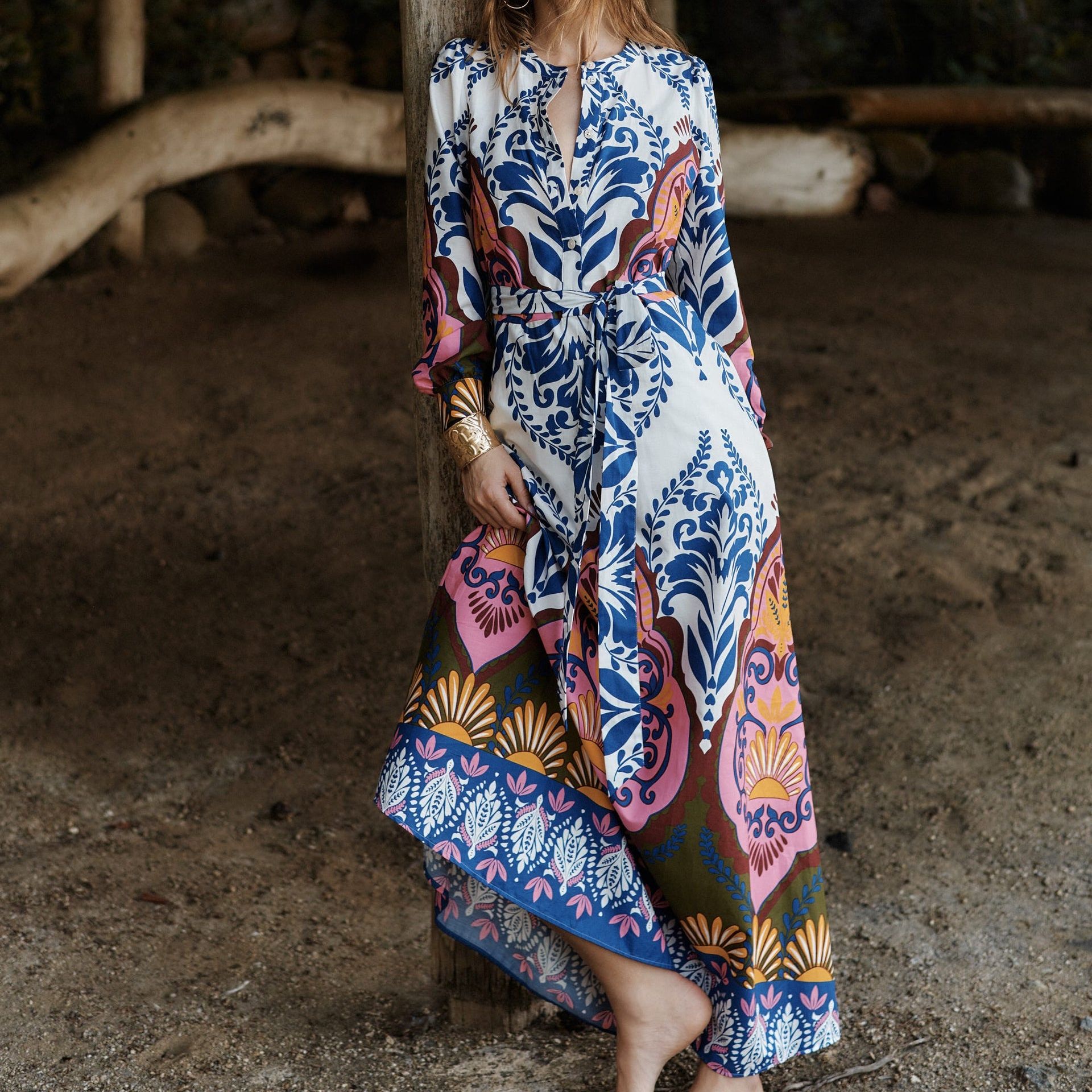 Ava Cotton Midi Dress-Multi, Ornamental Garden