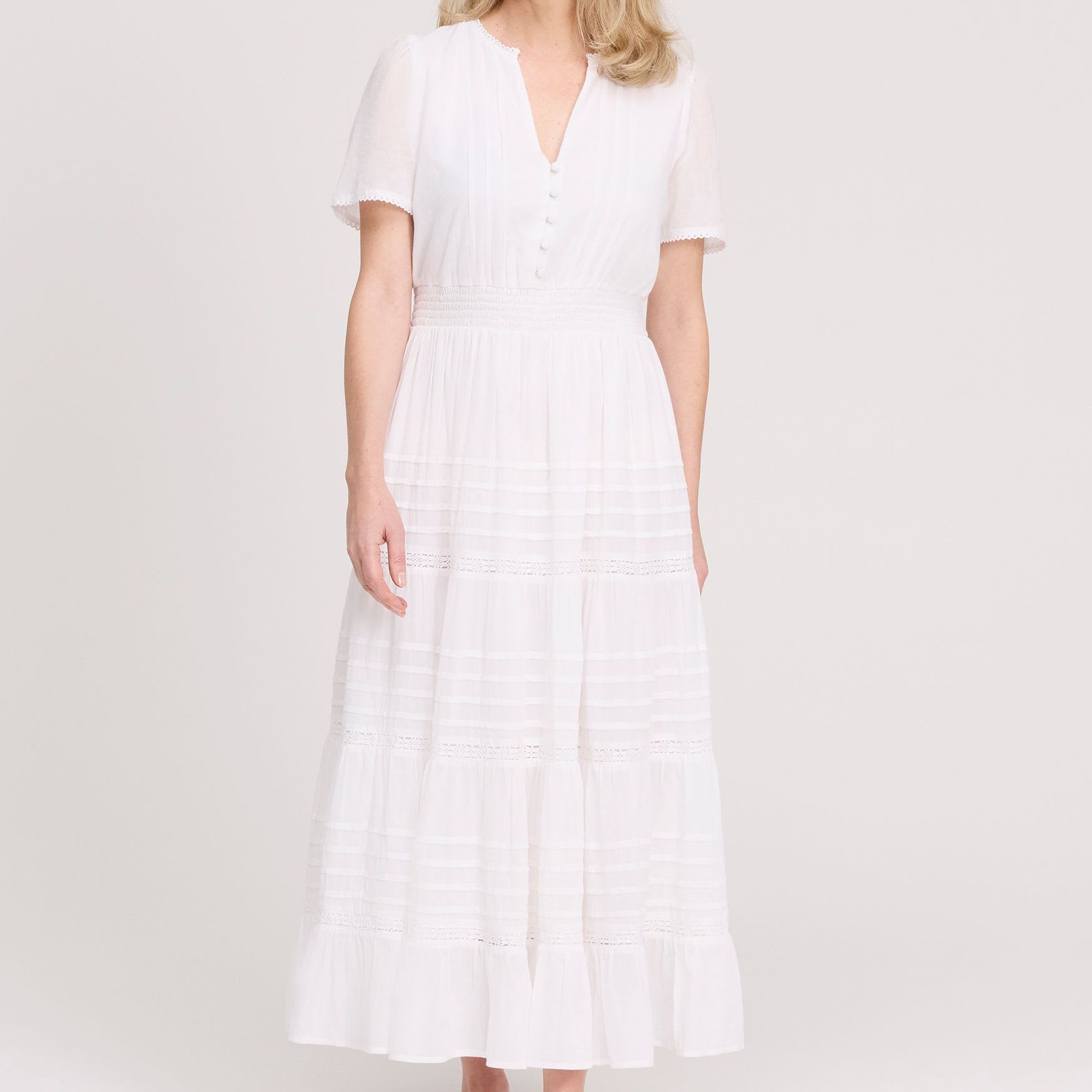 Pure Cotton Textured Midi Tiered Dress