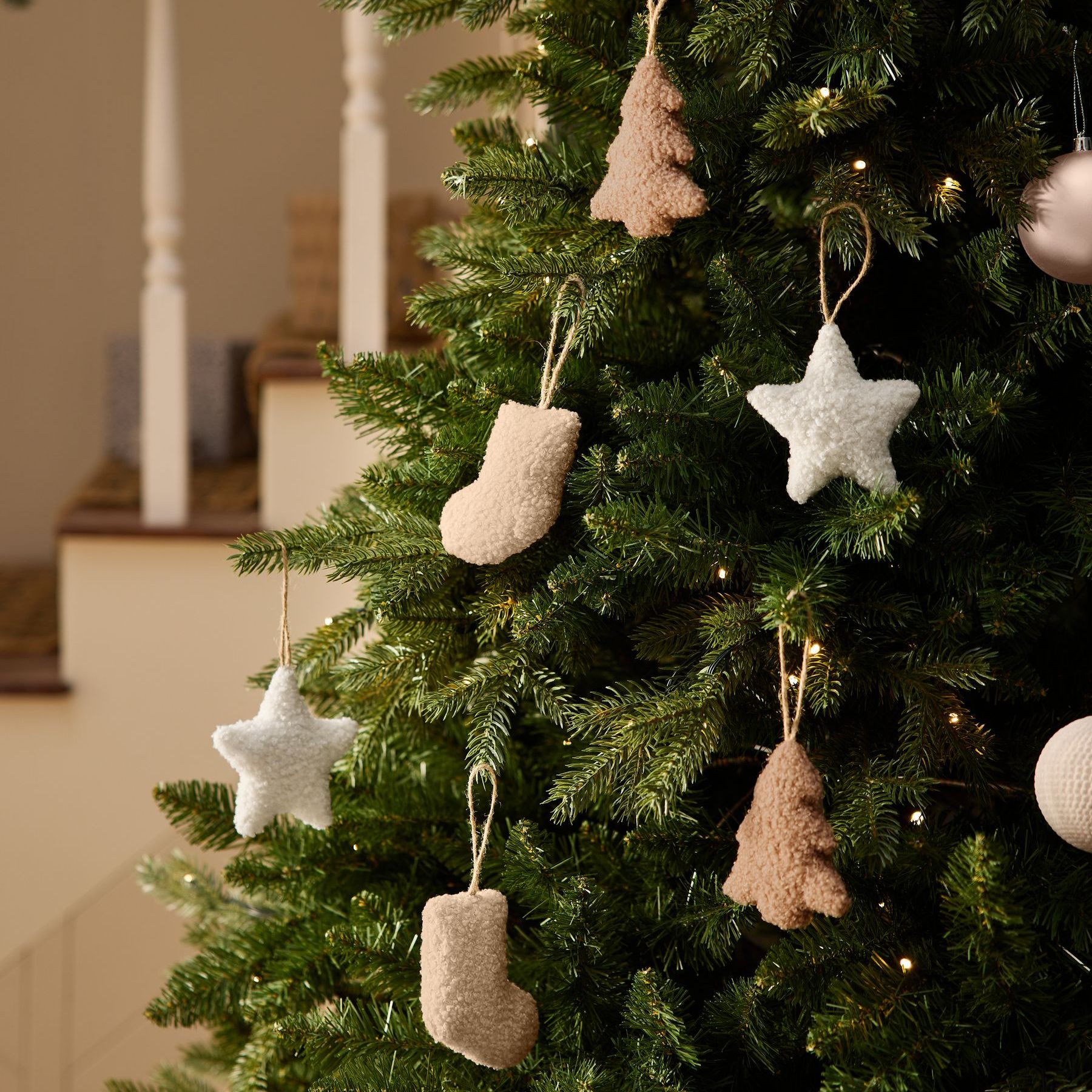 6 Pack Natural Borg Star and Tree Shaped Christmas Baubles