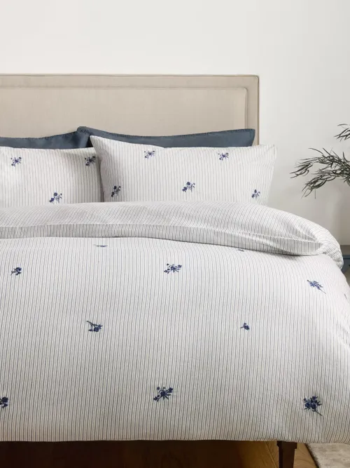 Stanton Pure Cotton Embroidered Percale Duvet Cover Set, Blue