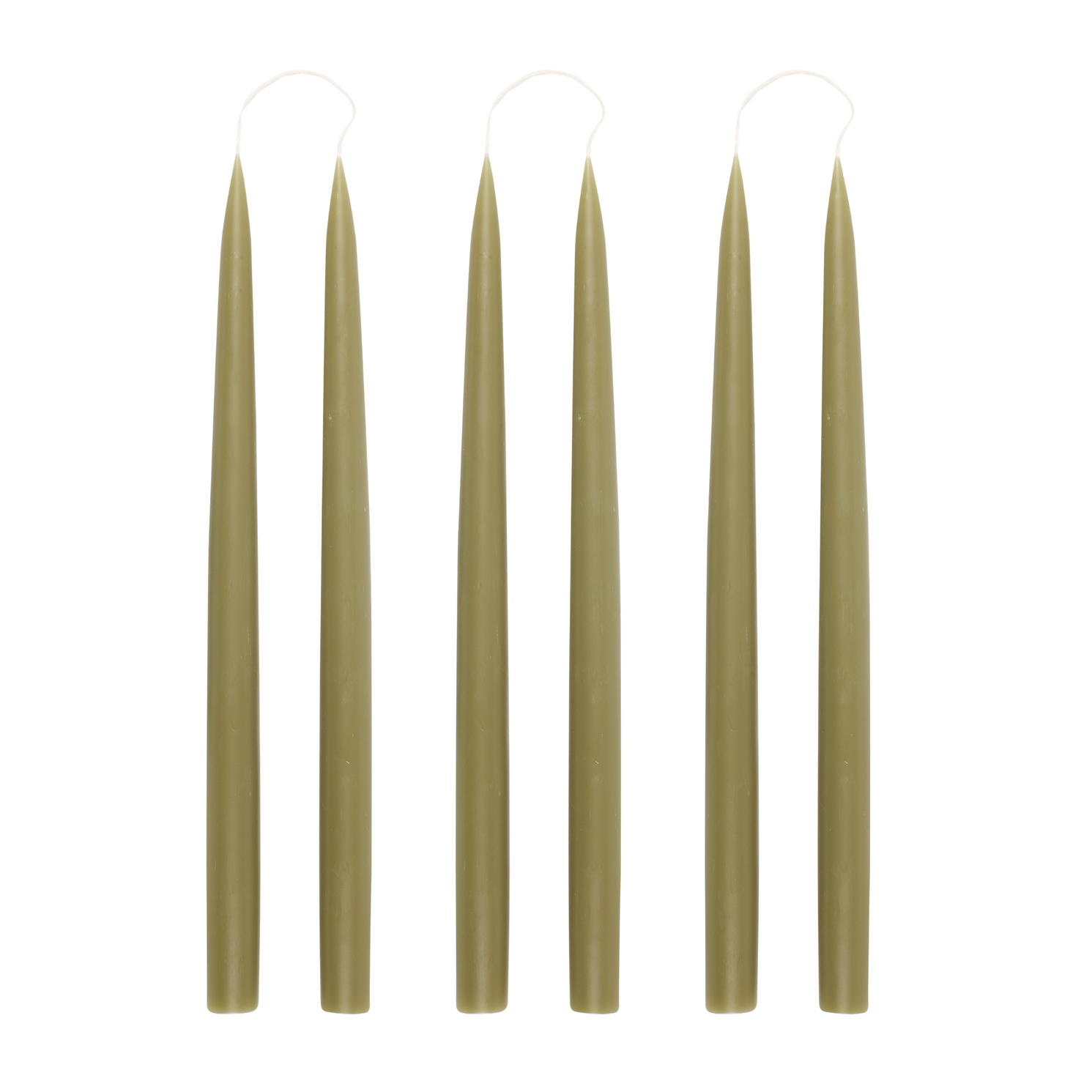 Set of 6 Danish Taper Candles, Olive Green