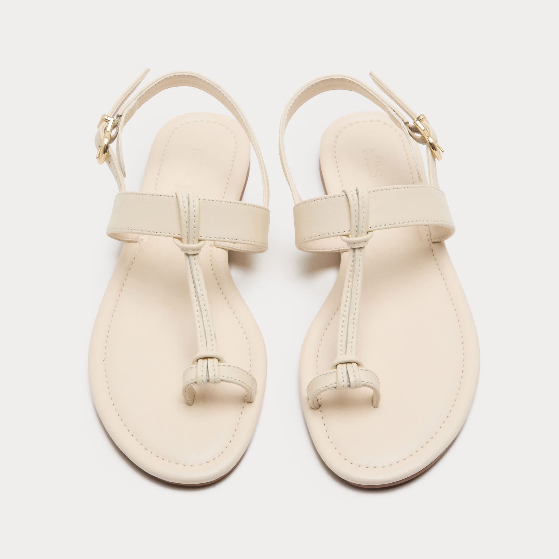 Leather Ankle Strap Flat Toe Loop Sandals