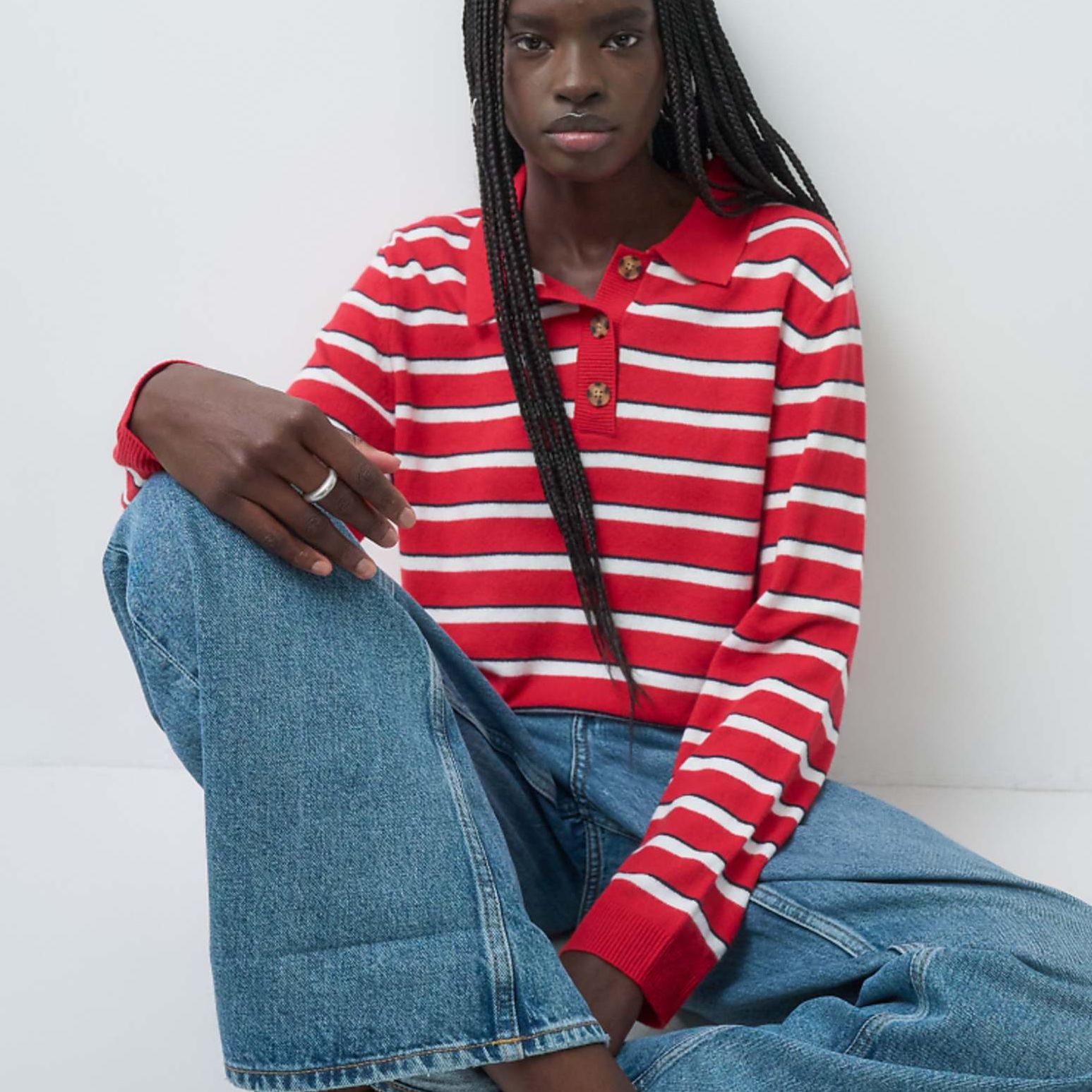 Gap Cashsoft Knitted Striped Polo Top in Red