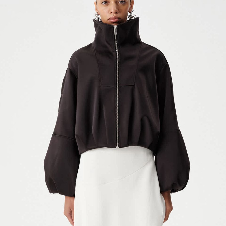 Satin Funnel Neck Cropped Bomber Jacket