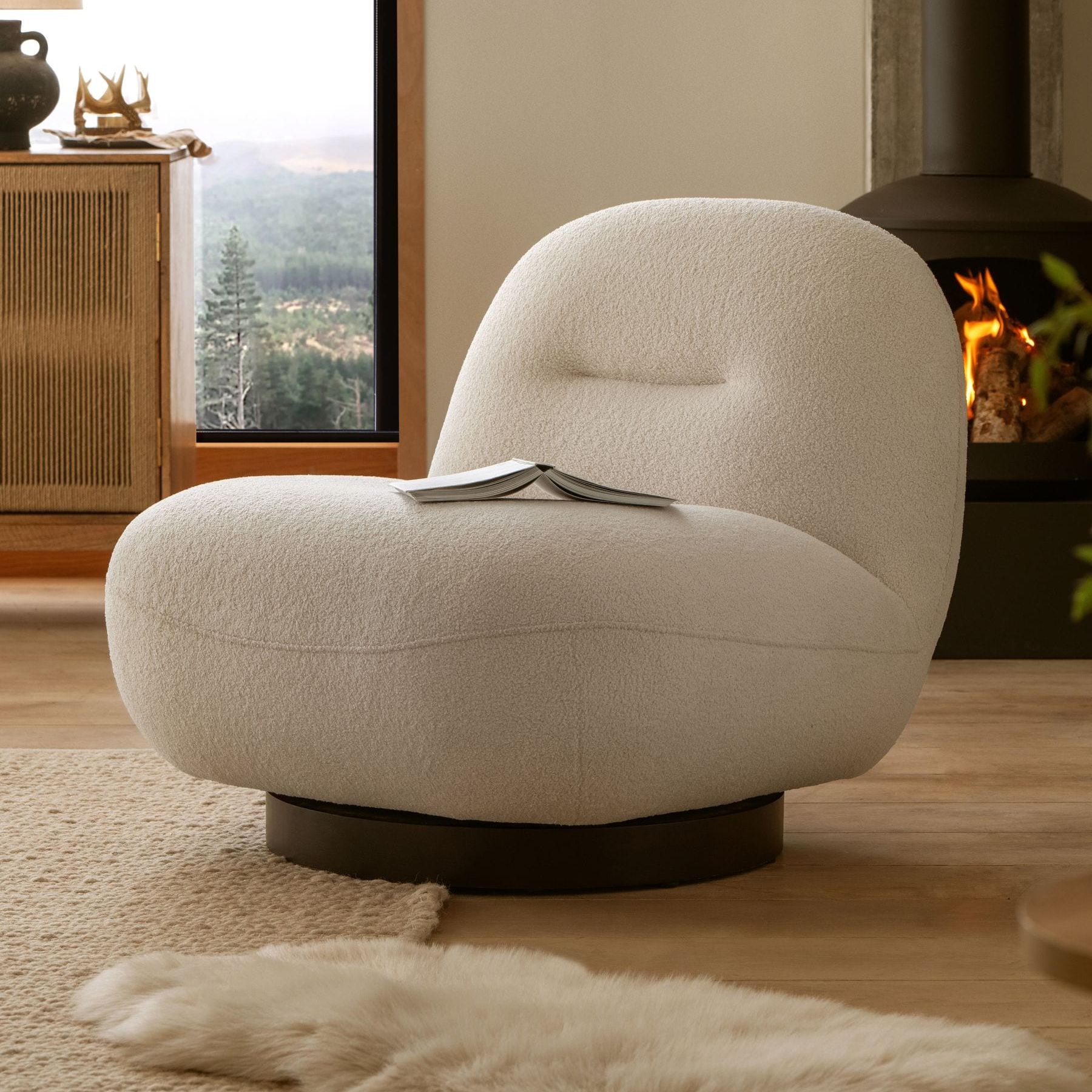 Cosy Boucle Ivory Natural Otis Swivel Accent Chair - Size One