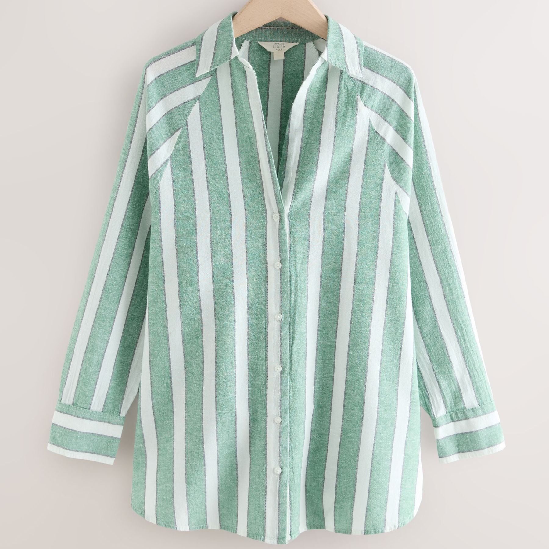 Green/white Summer Shirt With Linen