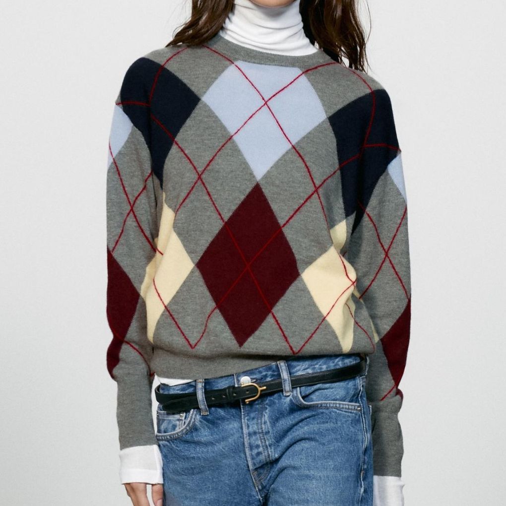 100% Extra-Soft Wool Argyle Jumper - Multicoloured - S