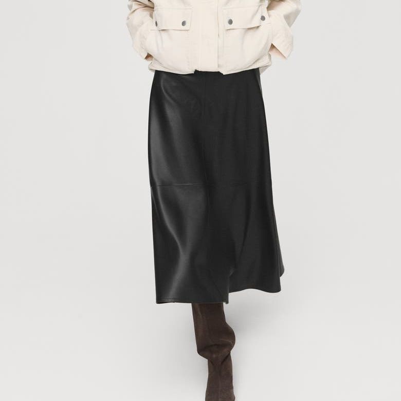 Paris Faux Leather A-Line Midi Skirt