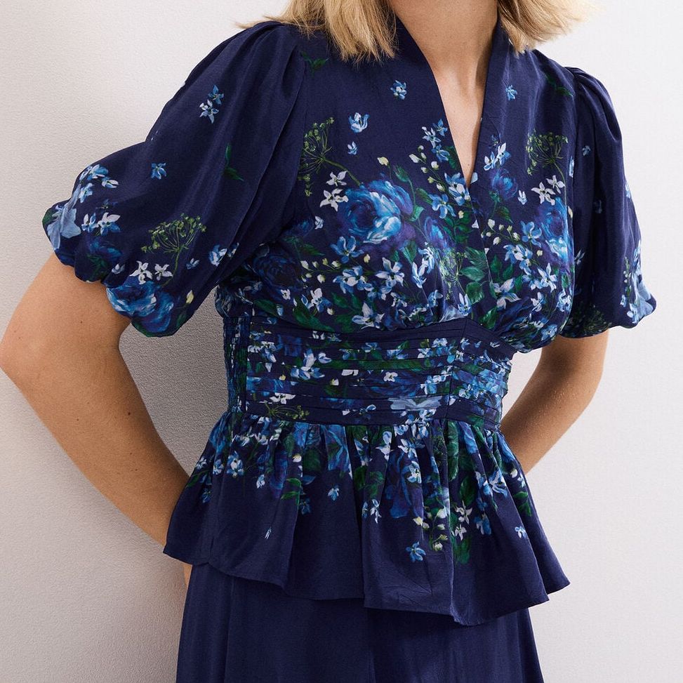 Safa V-Neck Floral Gathered Blouse