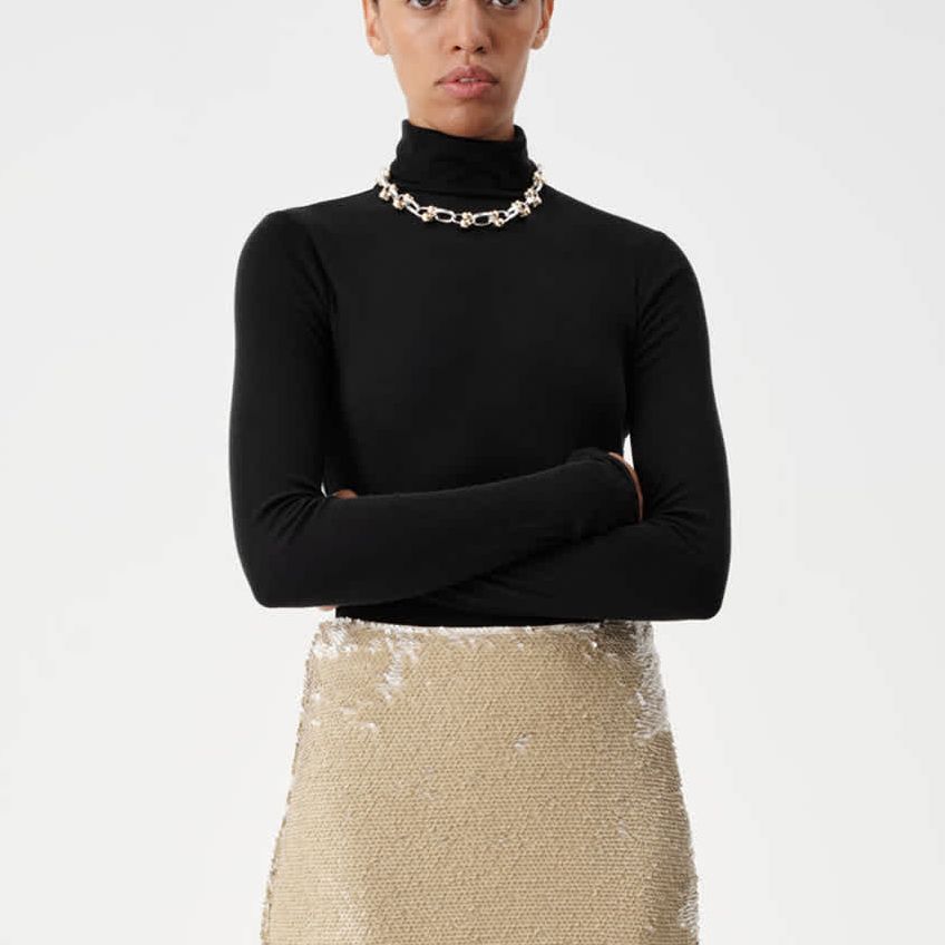 Wool Touch Layering Slim Roll Neck Top