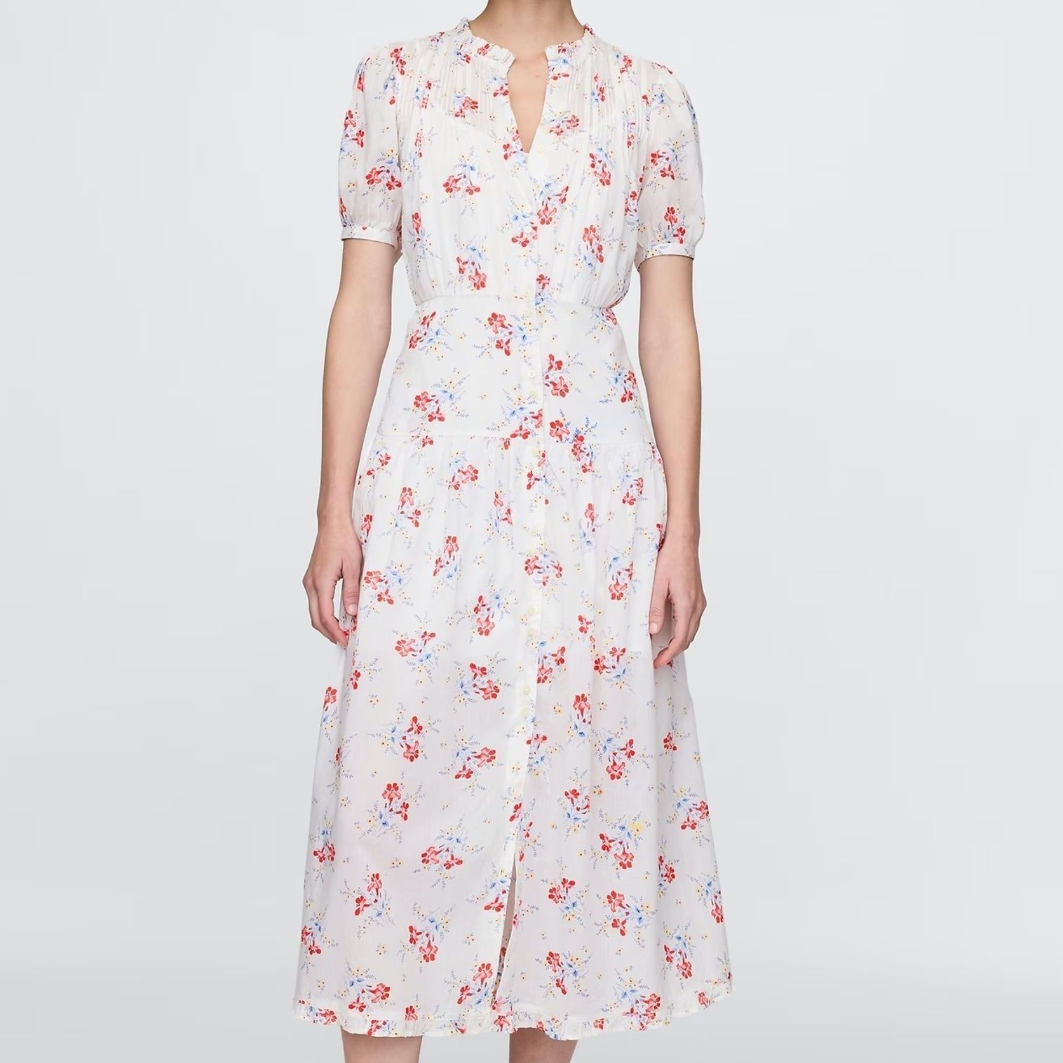 White D&amp;Ocirc;en Pintuck Floral Midi Dress