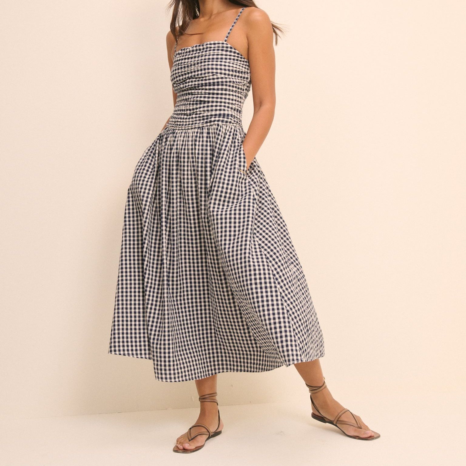 Black Gingham Bandeau Alice Midi Dress