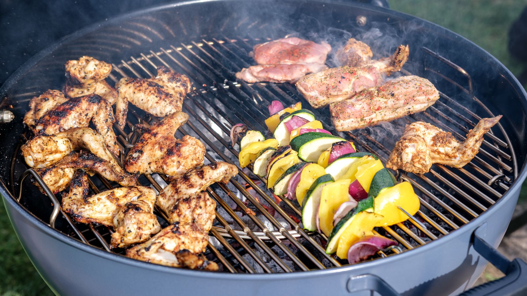 Food being cooked on the Weber Master-Touch