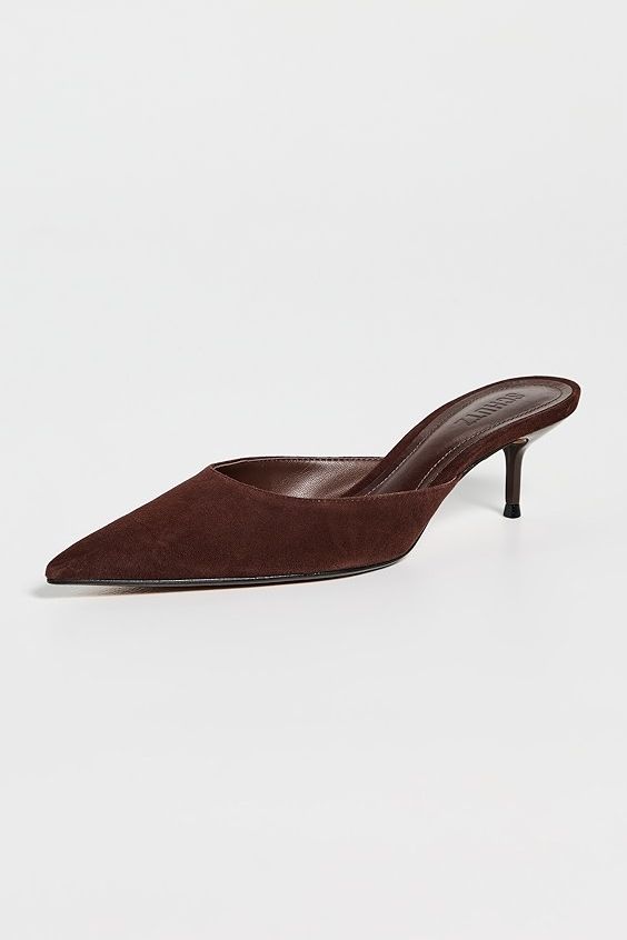 Julie Kitten Heel Mules - Chestnut Brown