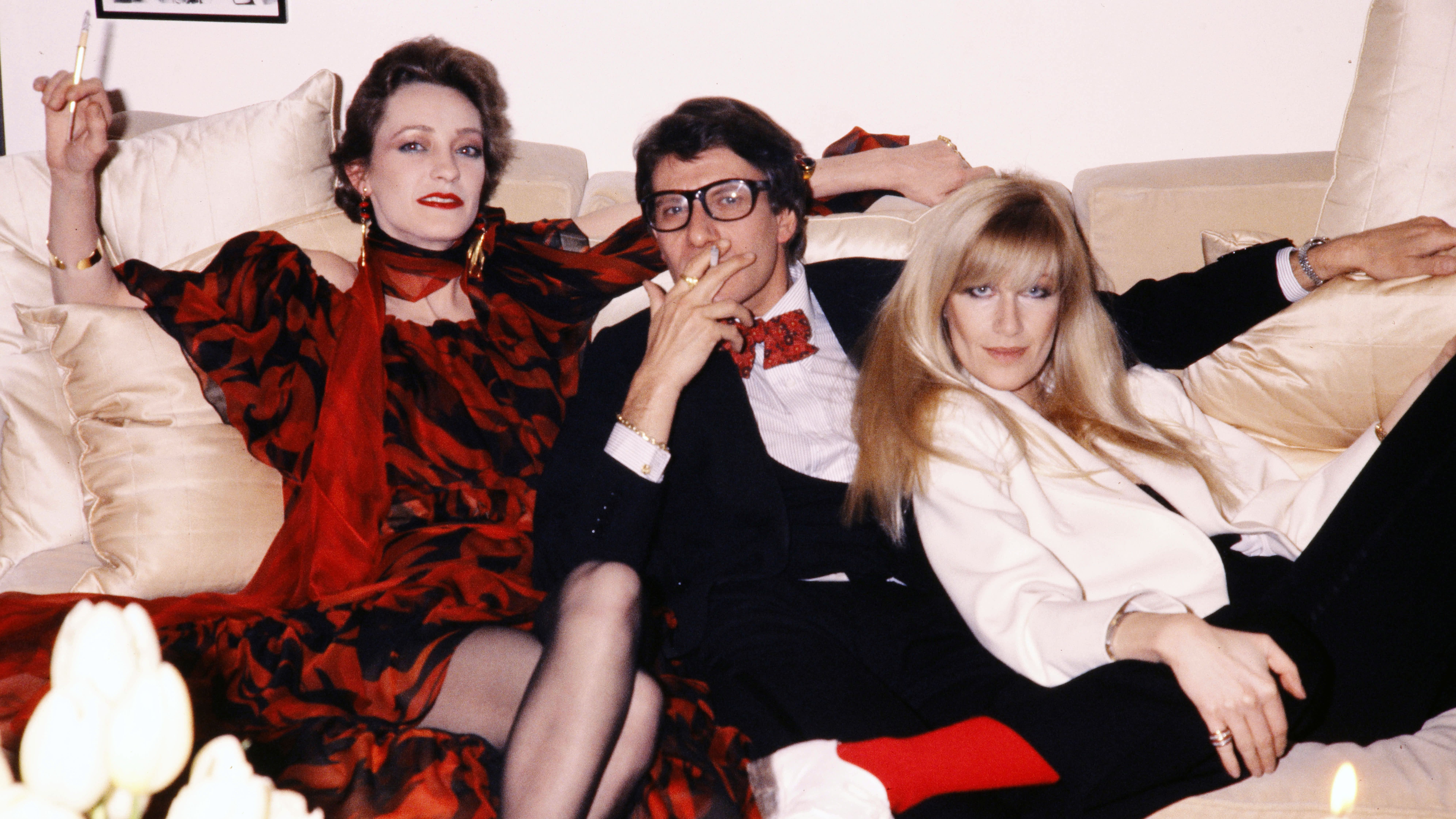 Designer Yves Saint Laurent, Betty Catroux, and Loulou de la Falaise