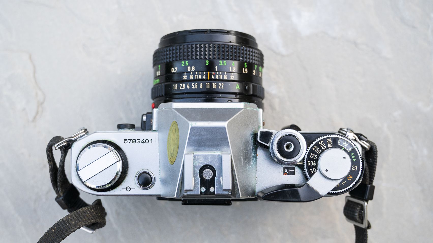 Canon AE-1 film SLR top view